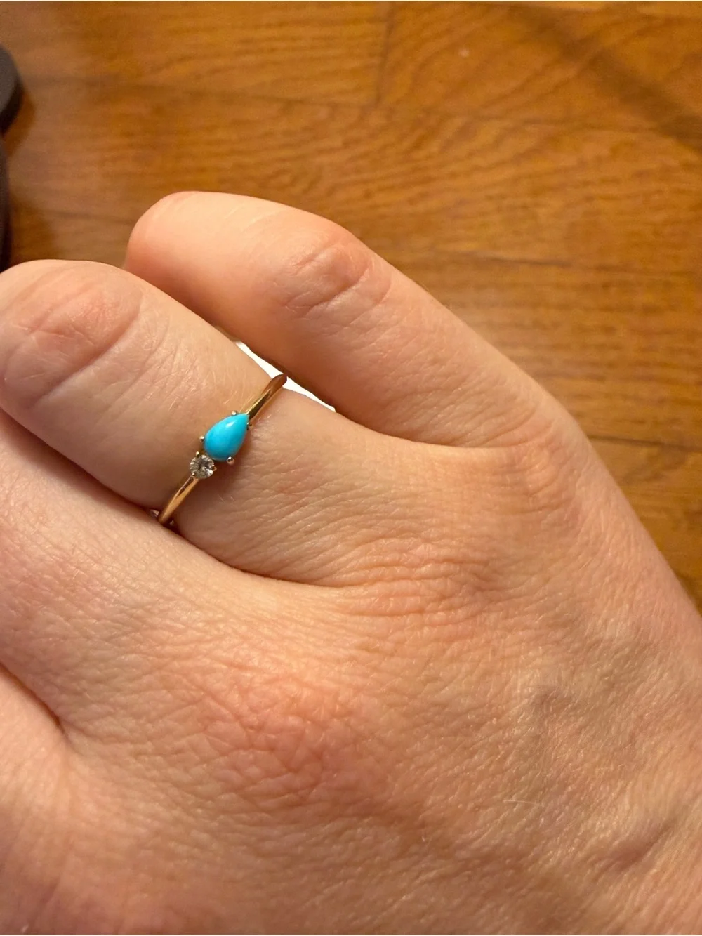 Mejuri 14k Gold Ring with Turquoise Teardrop and White Sapphire